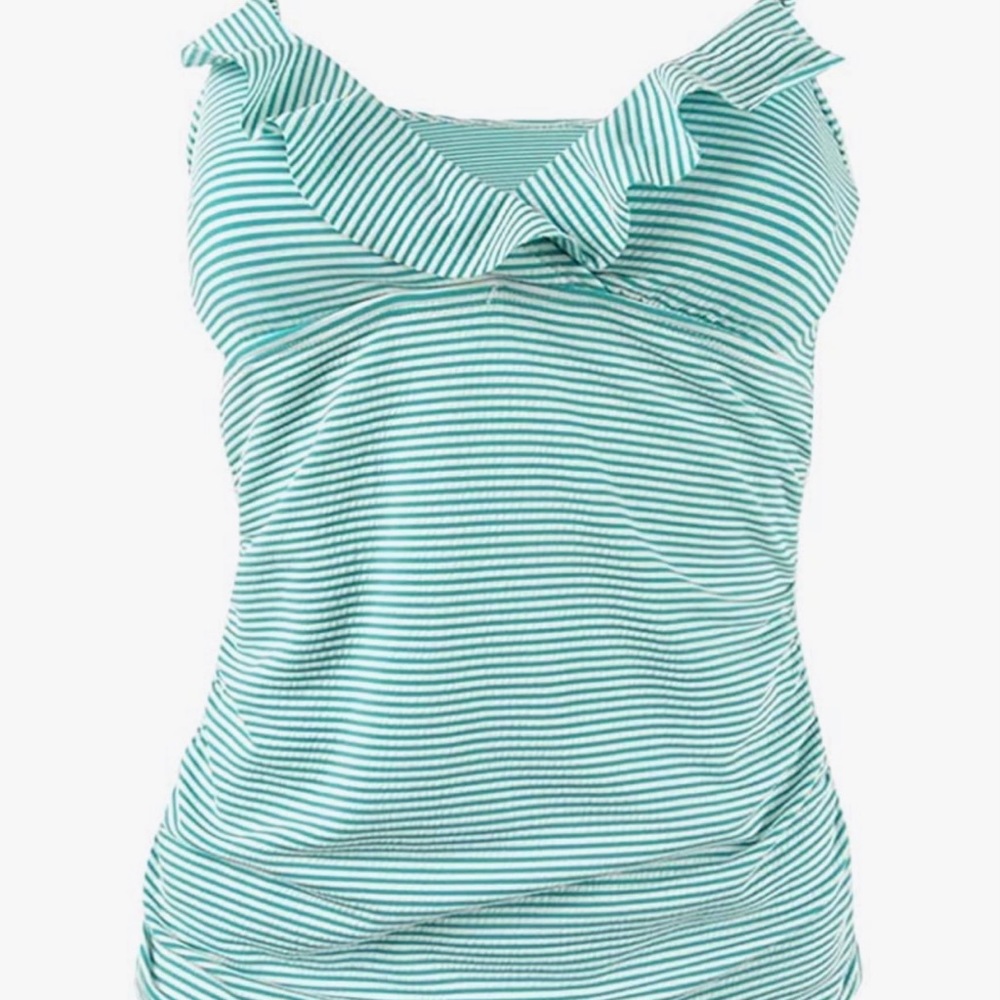 RALPH LAUREN Seersucker Stripe Ruffle Tankini
